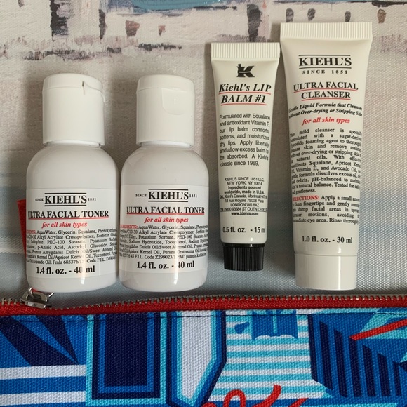 Kiehl’s Makeup Cosmetic Pouch/Bag Cleanser Toner Lip Balm Set - Picture 6 of 11